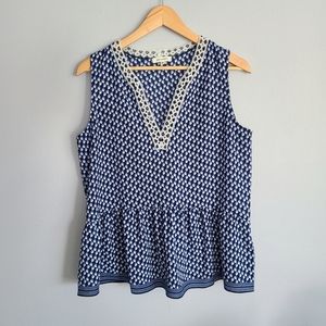 Max Studio Blue Pattern V-Neck Tank Top